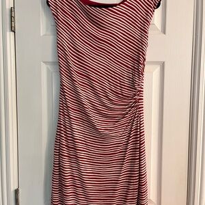 LOFT Red and Cream Sheath Midi Dress Cap Sleeve
